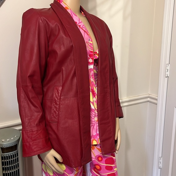 LORD & TAYLOR Vintage Size 8 Red Leather Open Coat - Picture 1 of 14